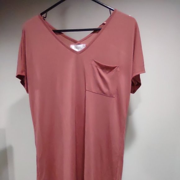 PINK ROSE WARM SPICE PUMPKIN COLORED SHORT SLEEVES NWT 1 POCKET TUNIC SIZE M - Picture 1 of 9